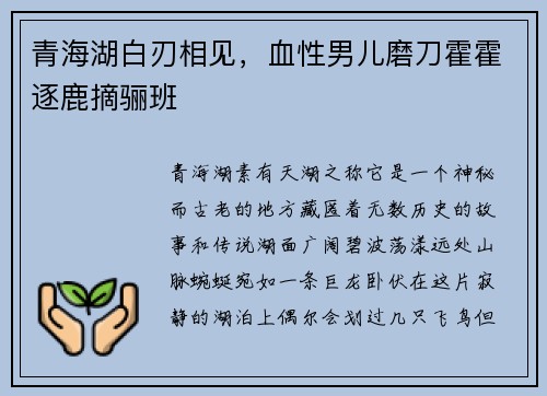 青海湖白刃相见，血性男儿磨刀霍霍逐鹿摘骊班
